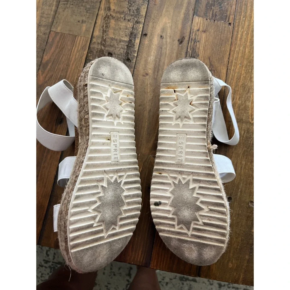 ESPRIT Gigi Platform Espadrille Sandals Women 9M White‎ Jute Wedge Streetwear